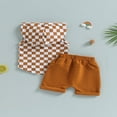 thumbnail image 4 of Ensemble d'Été 2 Pcs pour Bébé Garçon, Ensemble de T-shirt à Capuche Sans Manches à Imprimé Damier et Shorts, 4 of 7