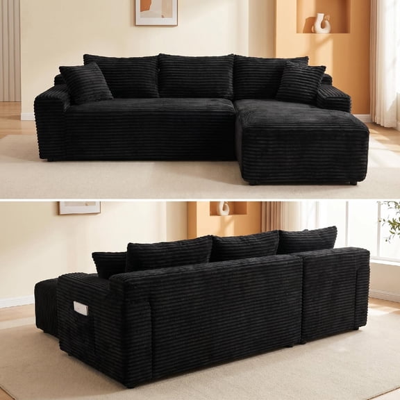106.3" Cloud Modular Sectional Sofa Couch with L-Shape Chaise,Modern Minimalist Upholstered Sofa Couch withDeep Seat Corner Couch for Living Room,Apartment, No Assembly Required, Black