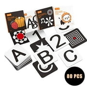 Upgraded 2020 TUMAMA Baby Black White Flash Cards, High Contrast Visual Stimulation Learning Flashcards, Learning Alphabet Shapes Color Cards for Toddlers, Baby Toys Gift for 0 3 6 9 12 Months(80 Pcs)
