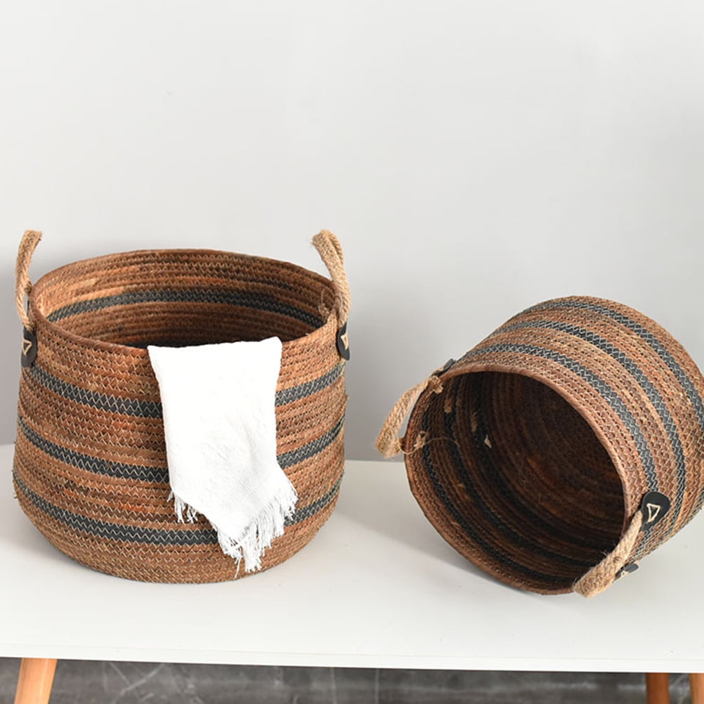 Worgeous Laundry Basket Large Braided Straw Rope Basket Storage Basket For Blankets Laundry Sundries Case