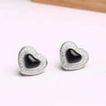 thumbnail image 4 of Auory Black Enamel Heart Stud Earrings in White Gold Plated Sterling Silver with Moissanite Halo for Women, 4 of 9