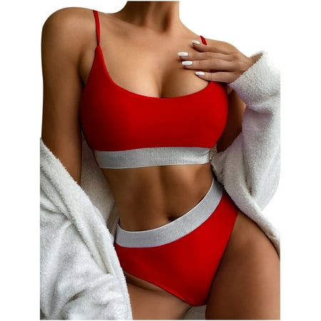 Samickarr Summer Savings Clearance Bikini Sets For Women Women S High Waisted Bikini Sets Sporty 2 Piece Swimsuit Color Block Cheeky High Cut Bathing Suits