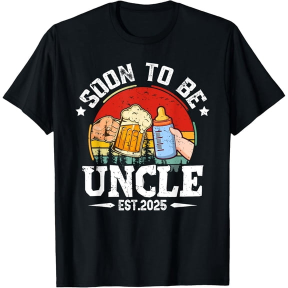 Retro Soon To Be Uncle 2025 Men Gift Short Sleeve Graphic T-Shirt