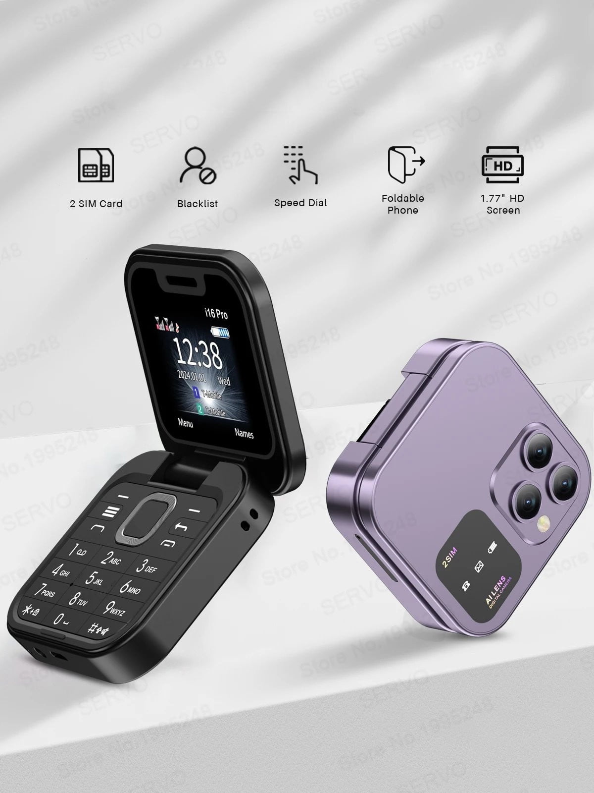 2024 New Mini Flip Mobile Phone 2 SIM Card Small Display Foldable Cell Phone, Unlocked Flip Phone 2G Flip Cell Phone for Seniors (B)