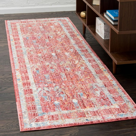 Unique Loom Brighton Collection Area Rug - Williamsburg (2' 7" x 8' 2" Runner Red/Beige)