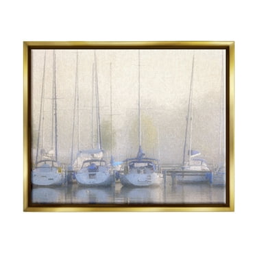 Stupell Docked Sailboats Harbor Reflection Landscape Painting Gold Floater Framed Art Print Wall Art
