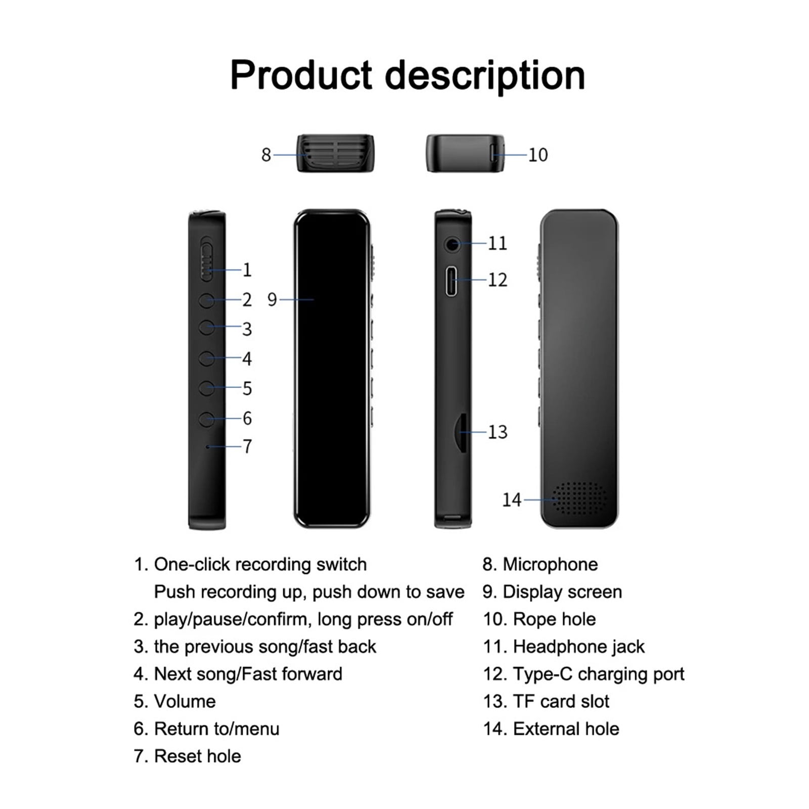 Digital Voice Recorder Professional Dictaphone Voice Activated Noise Reduction Long Time