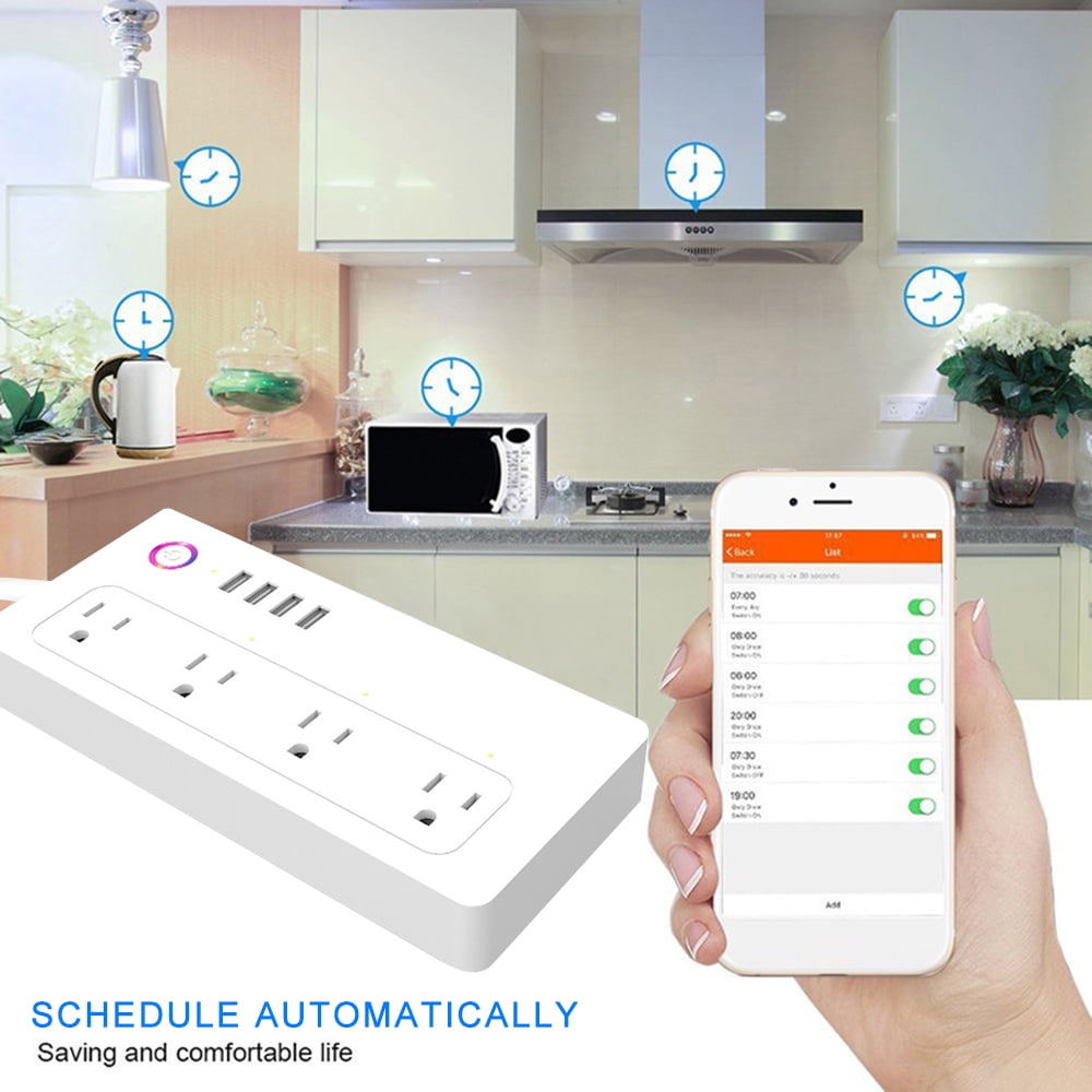 Smart Power Strip WiFi Plug Multiple Outlet Surge Protector 4 AC Outlets 4 USB Port,15A, Remote Control Timing Schedule Compatible with Alexa Echo, Google Home, IFTTT White