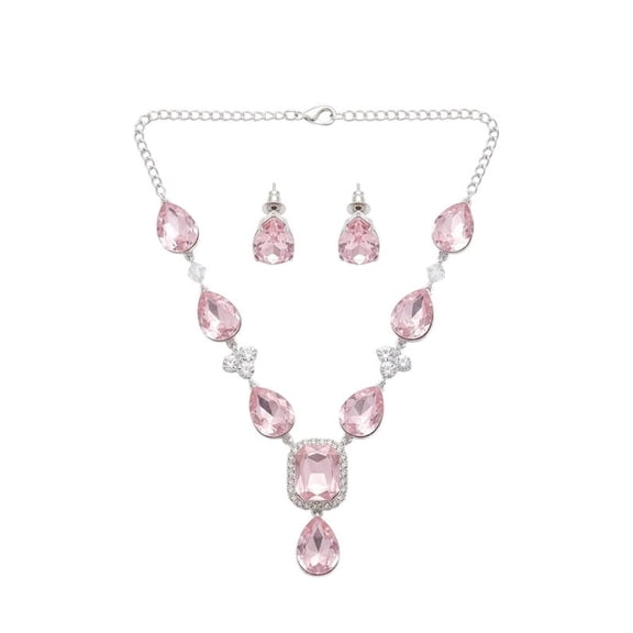 RK Art Jewelry - - Pink Crystal Necklace Set with Matching Earrings for Women | Elegant Party, Bridal & Festive Jewelry