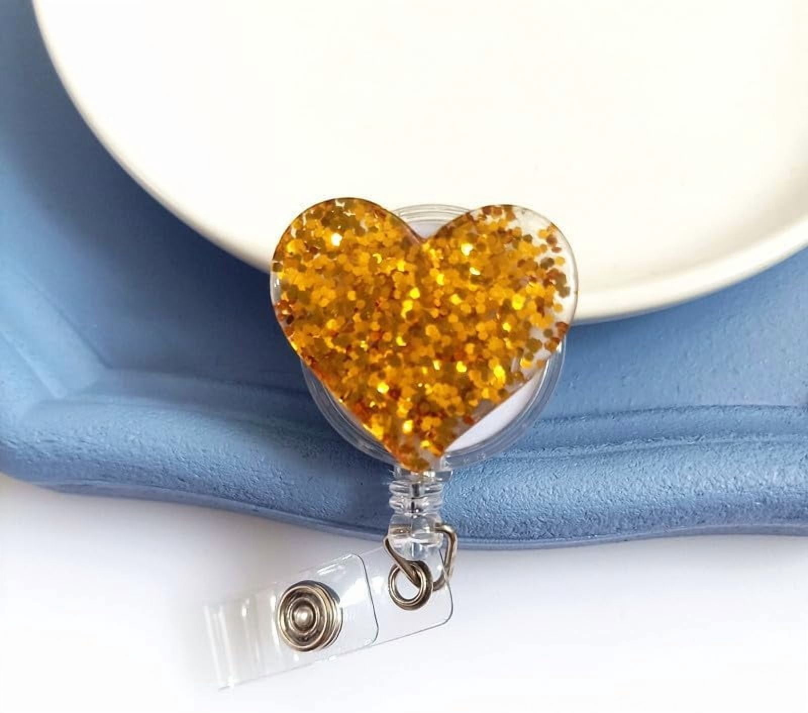 Gold Heart Retractable Badge Holder Badge Clips ID Card Name Tags Keys Workers Nurses Students Use，Identification Badges and Supplies，Badge Holders