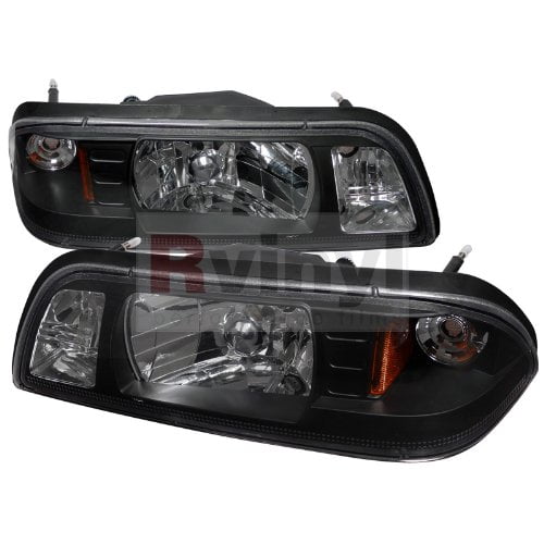 Factory Style Headlights Black Housing Clear Lens 1 Piece Application Made For And Compatible With 1987 - 1993 Ford Mustang Fox Body 87 88 89 90 91 92 93