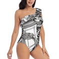thumbnail image 3 of Salouo Skeleton Book Lover Pattern One Shoulder Ruffled One Piece Swimsuit for Women V Neck Swimwear Tummy Control Bathing Suit-Medium, 3 of 6