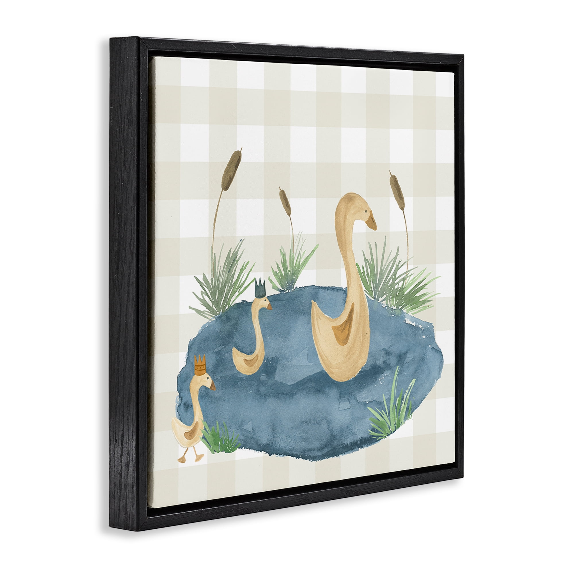 Stupell Industries Duck Family in Pond Animals Painting Black Floater Framed Canvas Art Print Wall Art, 18 x 18