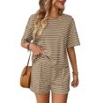 thumbnail image 5 of Yuzhih Women's Two Piece Pajama Set Striped Print Crew Neck Short Sleeve Tee with Stretchy Shorts Set Trendy Sleepwear, 5 of 5