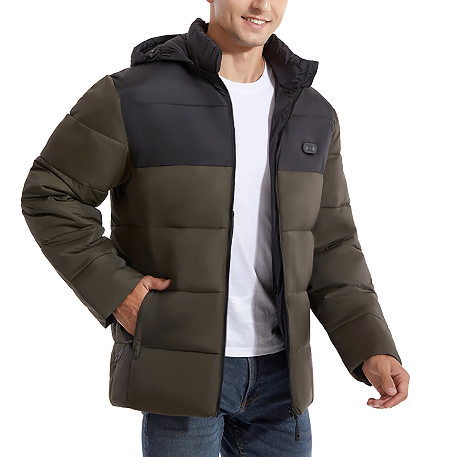 ZRGHAOYLQ Heated Jackets Unisex Windproof Outdoor Hiking Outerwear 15 Heating Area Electric Heated Jacket Skiing Thermal Hooded Heated Clothing Solid Color Full Zip Winter Coats with Hood