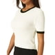 thumbnail image 4 of INSPIRAR CHIC Camisetas de punto ajustadas para mujer con cuello redondo y contraste de color, manga corta, 2XL, blanca, 4 of 6