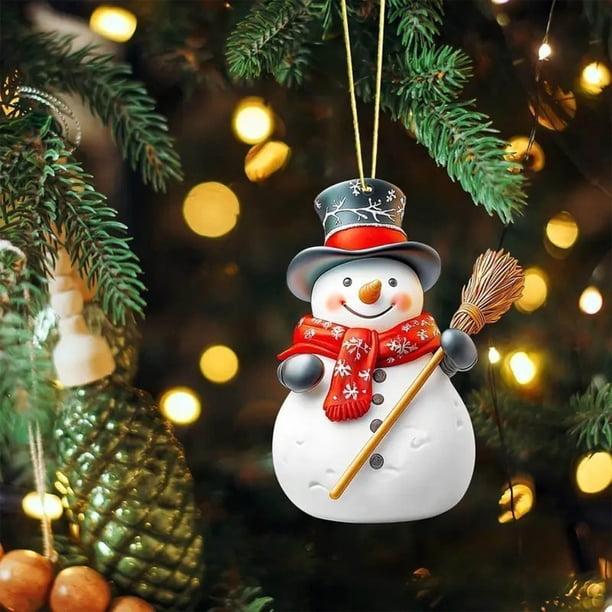 Seyotauo Christmas Snowman Ornaments Double Sided Xmas Hanging Decorations, Acrylic Snowman Figurines Ornament for Christmas Tree Wreath Fireplace Window Holiday Party Supplies Gift