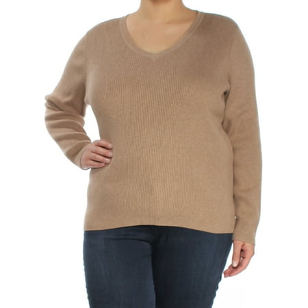 - KAREN SCOTT Womens Brown Long Sleeve V Neck Sweater Size: XL