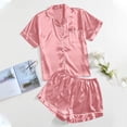 thumbnail image 2 of BOOMNY Women's Pajama Sets 2 Peice Pjs Set for Women Soft Short Sleeve Buttons Satin Sleepwear Tops Shorts Homewear Loungewear Sets, 2 of 4