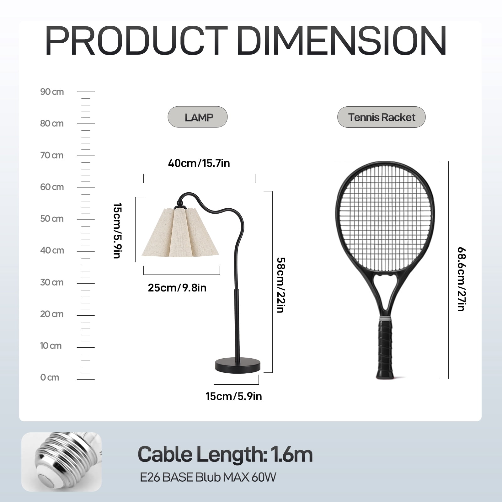 KUNJOULAM Modern Minimalist Style Black Curved Metal Lamp Post Decorative Desk Lamp, Use E26 Bulb With Linen Petal Shaped Lampshade (bulb Not Included)