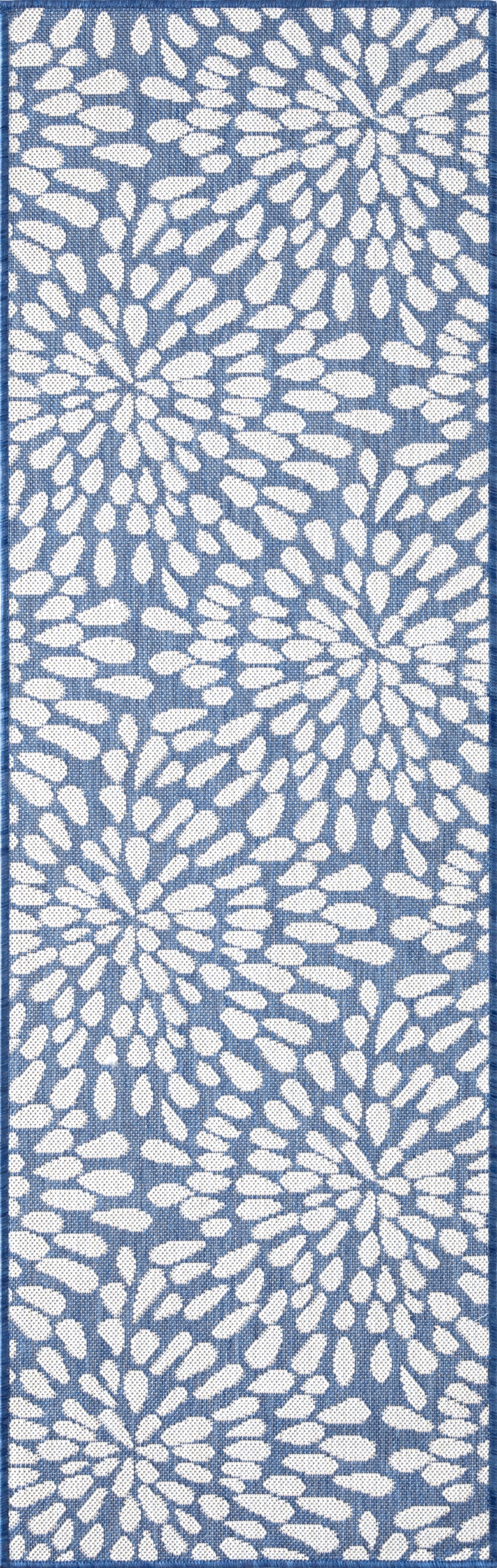 Bliss Rugs Floral Indoor Outdoor Rug Water Resistant Runner Rug for Patio, Hallway, Entryway, Deck, Blue ,3' x 10'