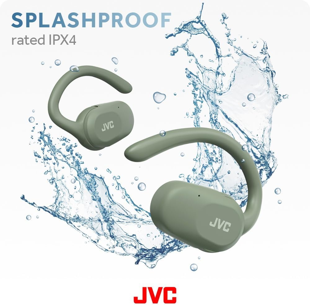 JVC nearphones Open Ear True Wireless Headphones with Pivot Motion Mechanism, 16mm Large Drivers Sound, Single Ear use, BT 5.4, Long Battery Life (up to 26 Hours) - HANP40TG (Green)