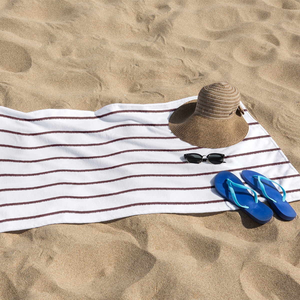 Ample Decor 100% Cotton Set of 4 Beach Towel Large Cabana Striped - Brown & Red - 30 x 68 inch