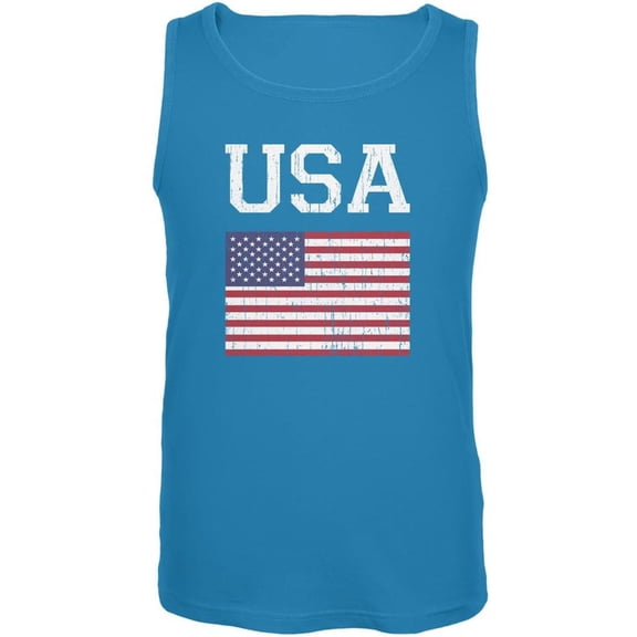 World Cup Distressed Flag USA Turquoise Adult Tank Top - Large