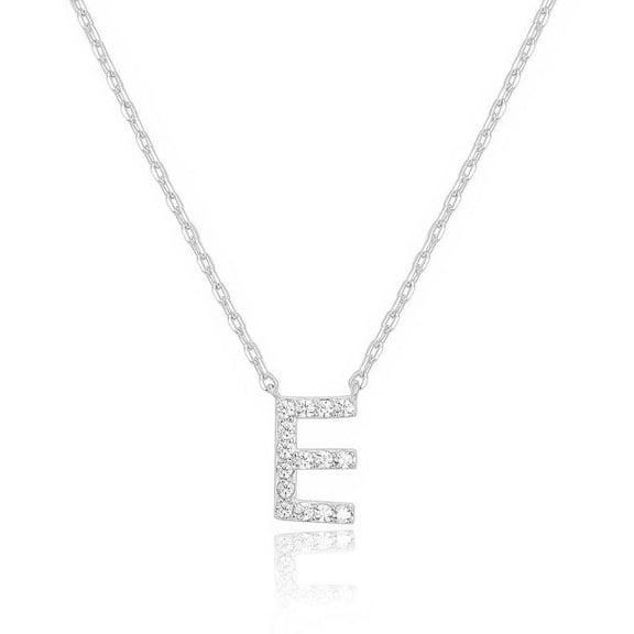 Bonjour Jewelers 14k White Gold Created White Sapphire Initial E Letter Pendant Necklace Plated