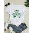 thumbnail image 3 of Women's St. Patrick's Day White T-Shirt - Casual Round Neck, Clover Print, Lightweight Polyester Blend, Machine Washable, Spring Summer Tee|Cheerful Design|Knit Tshirt, 3 of 8