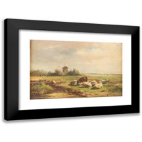 Albert Jurardus Van Prooyen 24x17 Black Modern Framed Museum Art Print Titled - Sheep on a Field