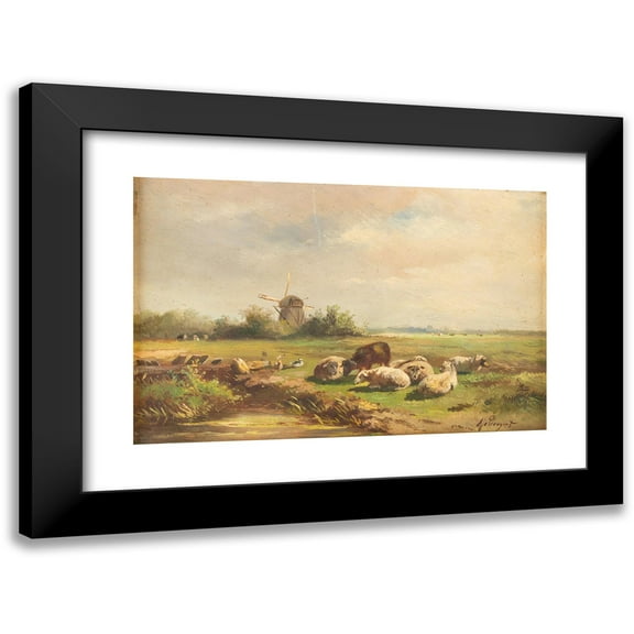 Albert Jurardus Van Prooyen 14x11 Black Modern Framed Museum Art Print Titled - Sheep on a Field