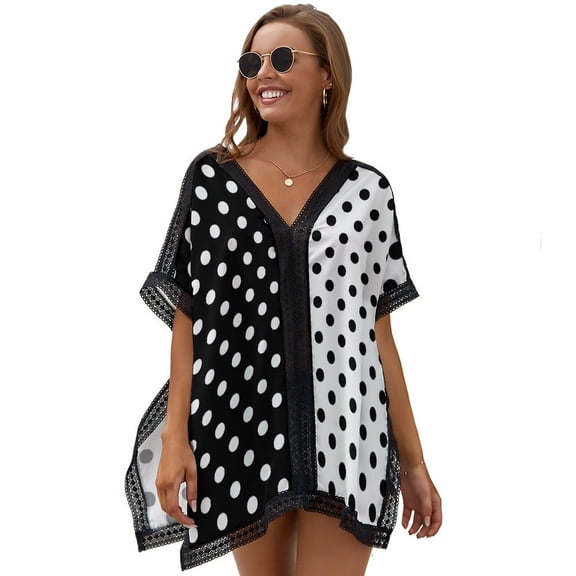Black And White Two T Beach Cover Ups for Women Bathing Suit Cover Up Lace Bikini Swimsuit Coverup Beach Dress Shirt One Size