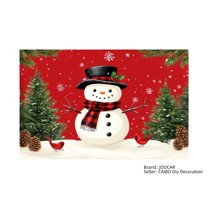 JOOCAR Christmas Snowman with Red Birds and Pine Trees Design Linen Table Mats Set of 4 for Home Kitchen Table Decor 12x18 inch