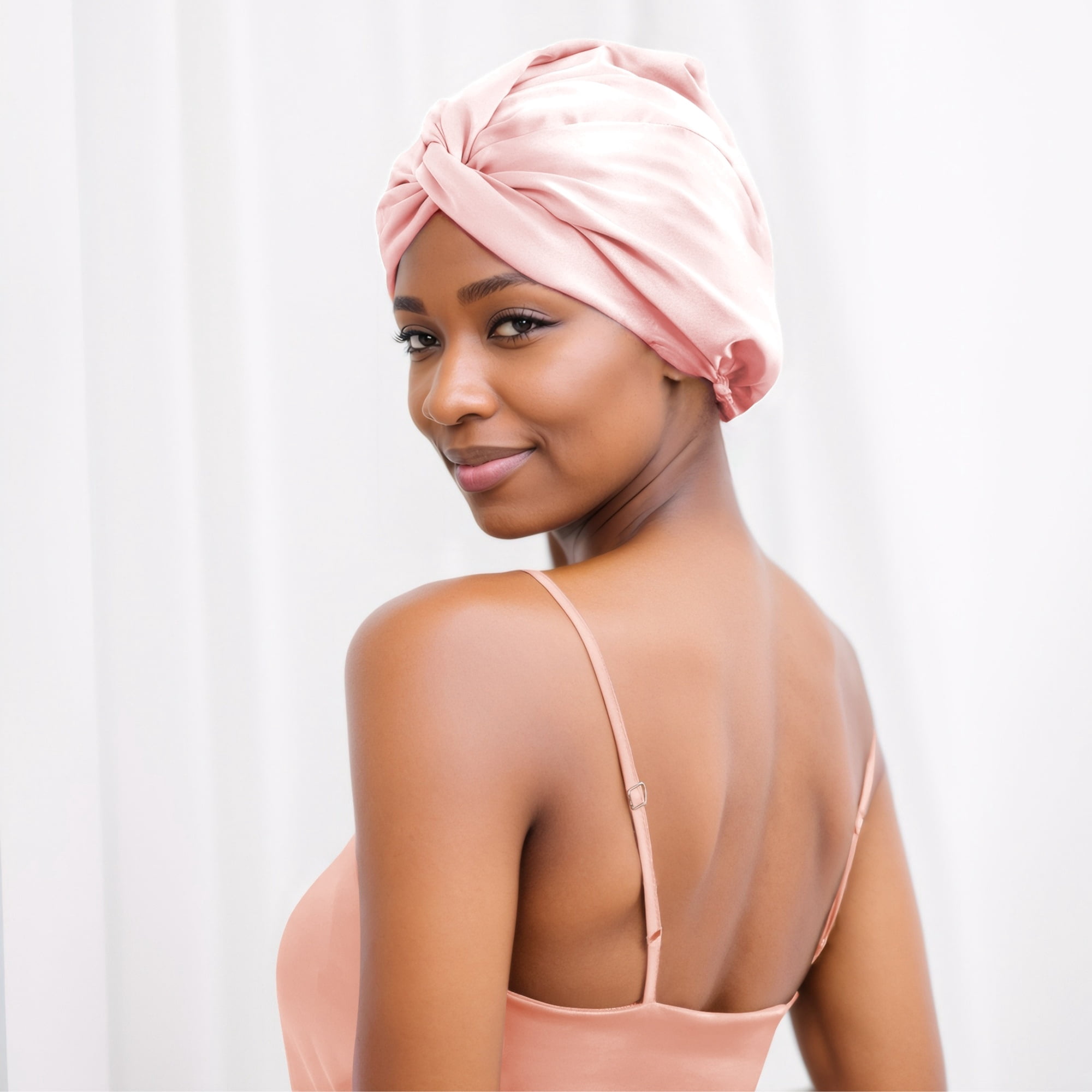 SusanSilk Premium Double-Layered Mulberry Silk Bonnet Cap with Twist Flower Design