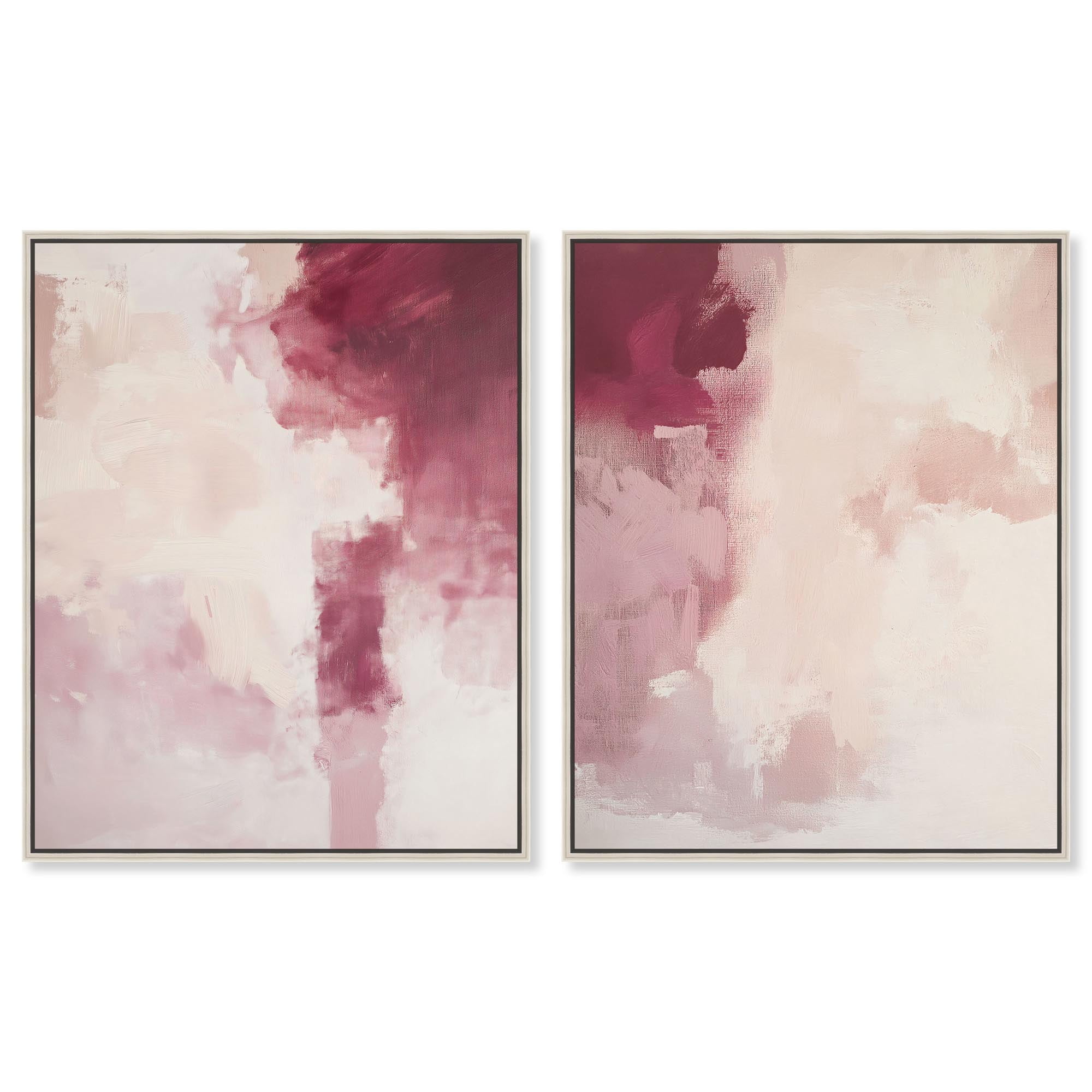 Rose Mist set Canvas Set of 2 Pastel Art Prints by Art Remedy Silver Frame 30 x 36
