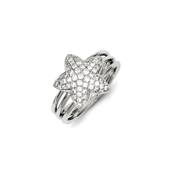 Sterling Silver & CZ Star Ring - Size 7