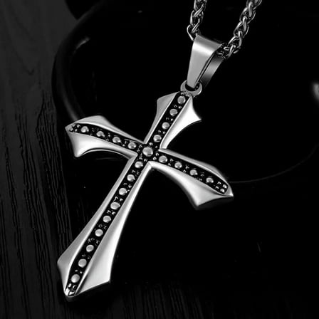 GKNET Large Silver Black Cross Pendant Necklace Religious Christians Delicate Jewelry Chain 24"