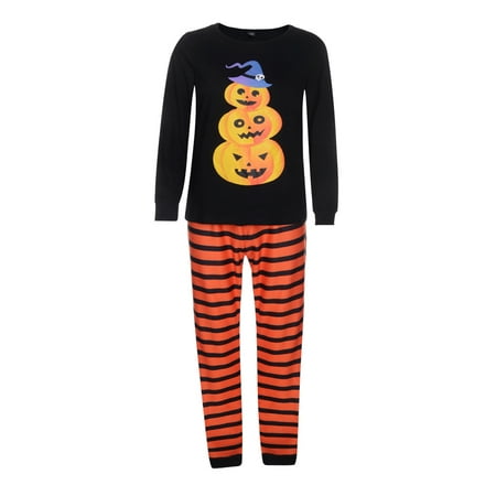 

Canrulo Halloween Family Matching Pajamas Set Adult Kids Baby Pumpkin Tops+Striped Pants Sleepwear Set