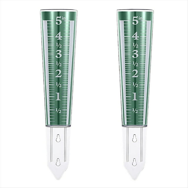 Pluviómetro para Exteriores de 5 Pulgadas de Capacidad con Escala Ampliada y Números para Jardín, Patio, Paquete de 2, Color Verde.