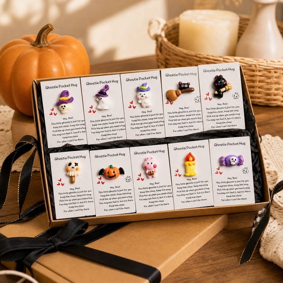Halloween Pocket Hug Cards Set, 10PC Halloween Pocket Hug Cards Include Figurines, Trick Treat Goodies Bag Filler, Halloween Office Gifts for Coworker Staff