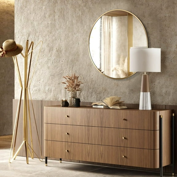Xukmct 20 Inch Metal Frame Round Makeup Mirror Wall Hanging Mirror for Bathroom, Living Room, Gold
