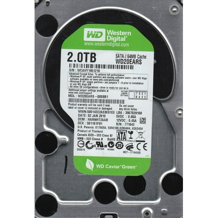 WD20EARS-00S8B1, DCM HARNHT2AAB, Western Digital 2TB SATA 3.5 Hard Drive