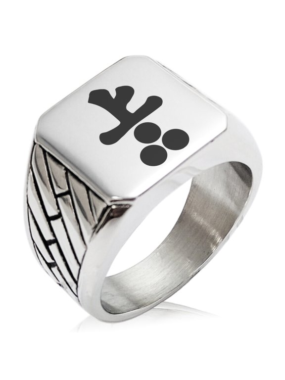 Stainless Steel Inoue Samurai Crest Geometric Pattern Biker Style Polished Ring
