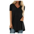 thumbnail image 2 of LEEYNEER Summer Tops for Women Short Sleeve Side Split Casual Loose Tunic Top Plus Size V-Neck T-shirt Black XXL, 2 of 5