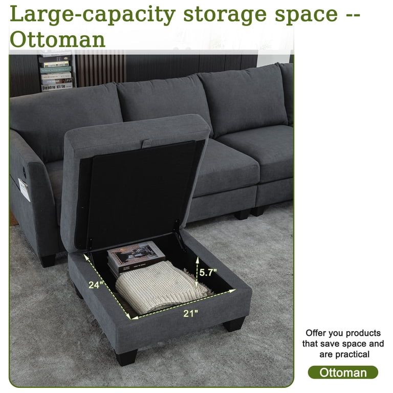 9-Seat L-Shaped Modular Sectional Sofa with Storage Ottoman & USB