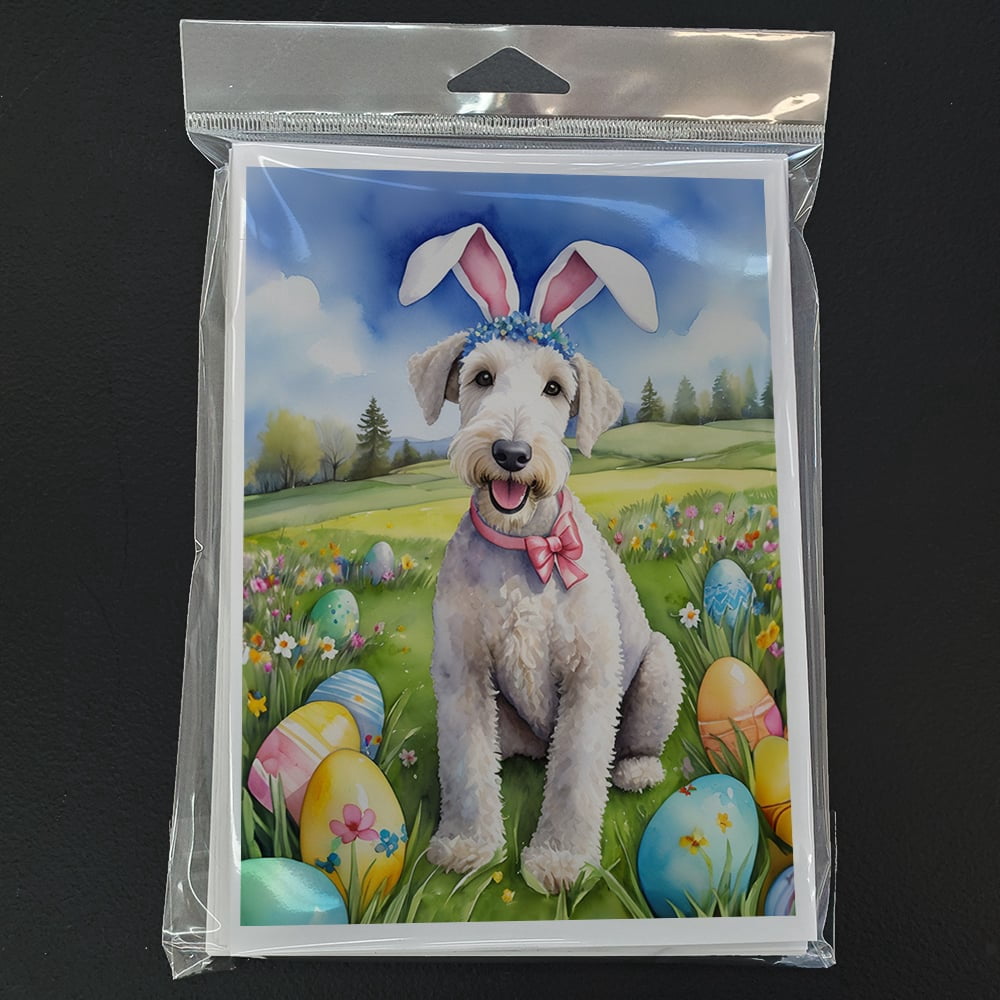Bedlington Terrier Easter Egg Hunt Greeting Cards Pack of 8 7 in x 5 in