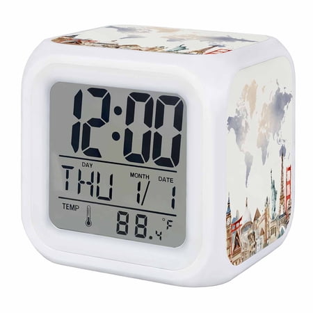 Alarm Clocks World Map Digital Clock 7 Color LED Night Light Silent Non Ticking Battery Operated photo Alarm Clocks World Map Digital Clock 7 Color LED Night Light Silent Non Ticking Battery Operated