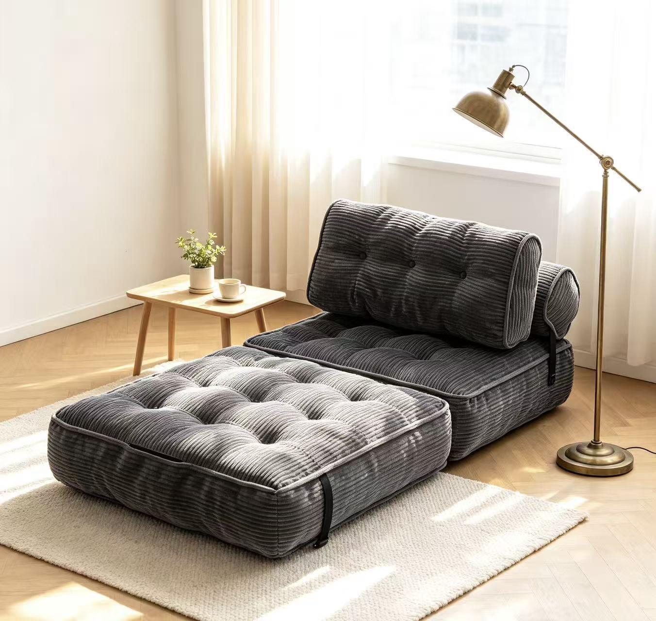 Leumius Folding Sofa Bed,Convertible Sleeper Chair with Pillow Foldable Mattress with Back Support, Portable Fold Out Chair Bed Comfy Floor Sofa Lounge for Living Room BedroomGray