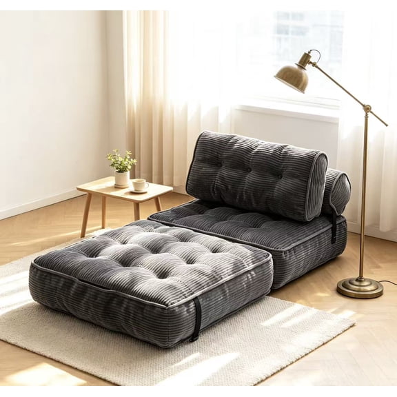 Grey Fabric Folding Sofa Bed Sleeper Chair with Pillow and Back Support for Living Room Bedroom